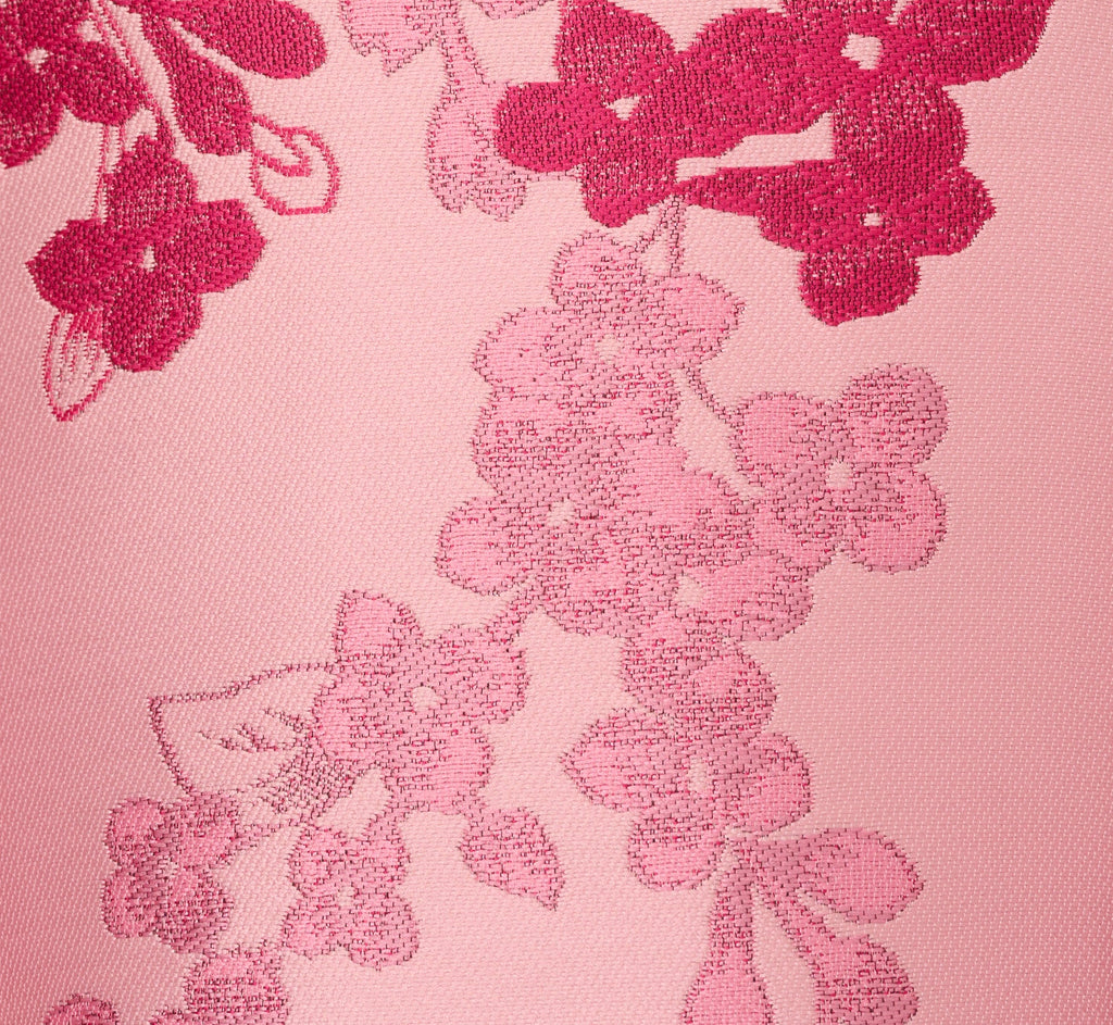 Floral Jacquard Ankle Length Dress With Off The Shoulder Neckline In Pink Multi