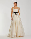 Ivory Polka Dot Square Neck Ball Gown With Bow
