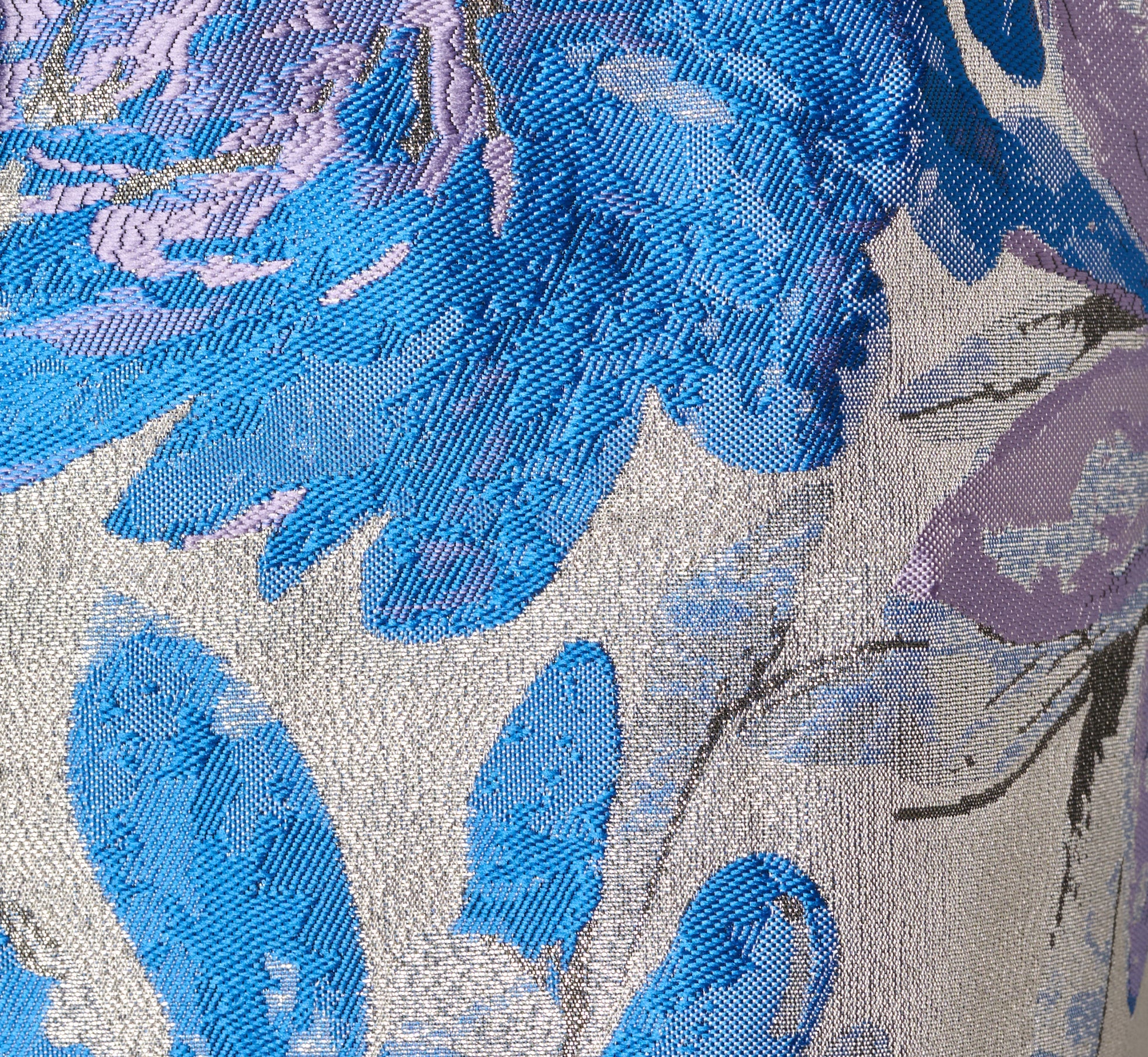 Chrysanthemum Floral Jacquard Fit And Flare Tea Length Dress In Blue Multi
