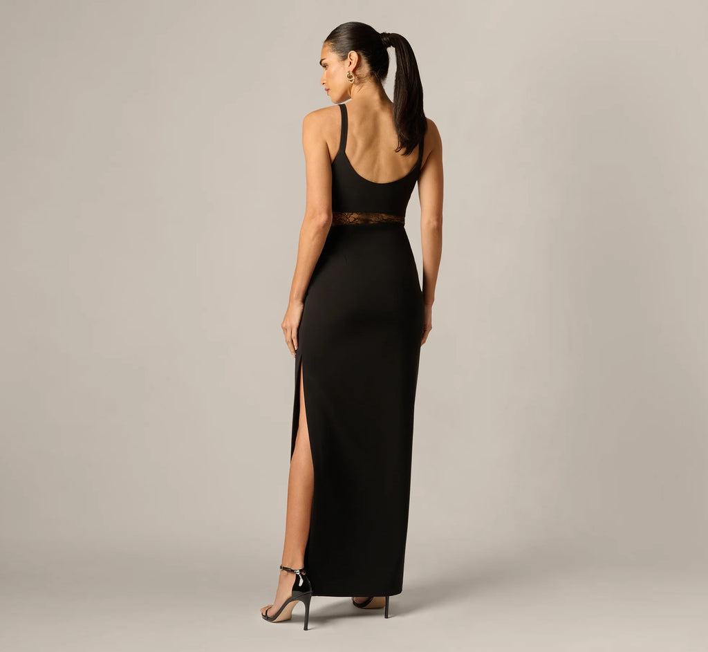 Sleeveless Lace Cutout Column Gown In Black