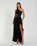 One Shoulder Pleated Charmeuse Gown with Slit