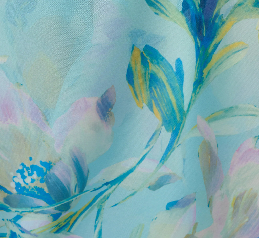 Off Shoulder Floral Organza High Low Midi Dress In Blue Multi