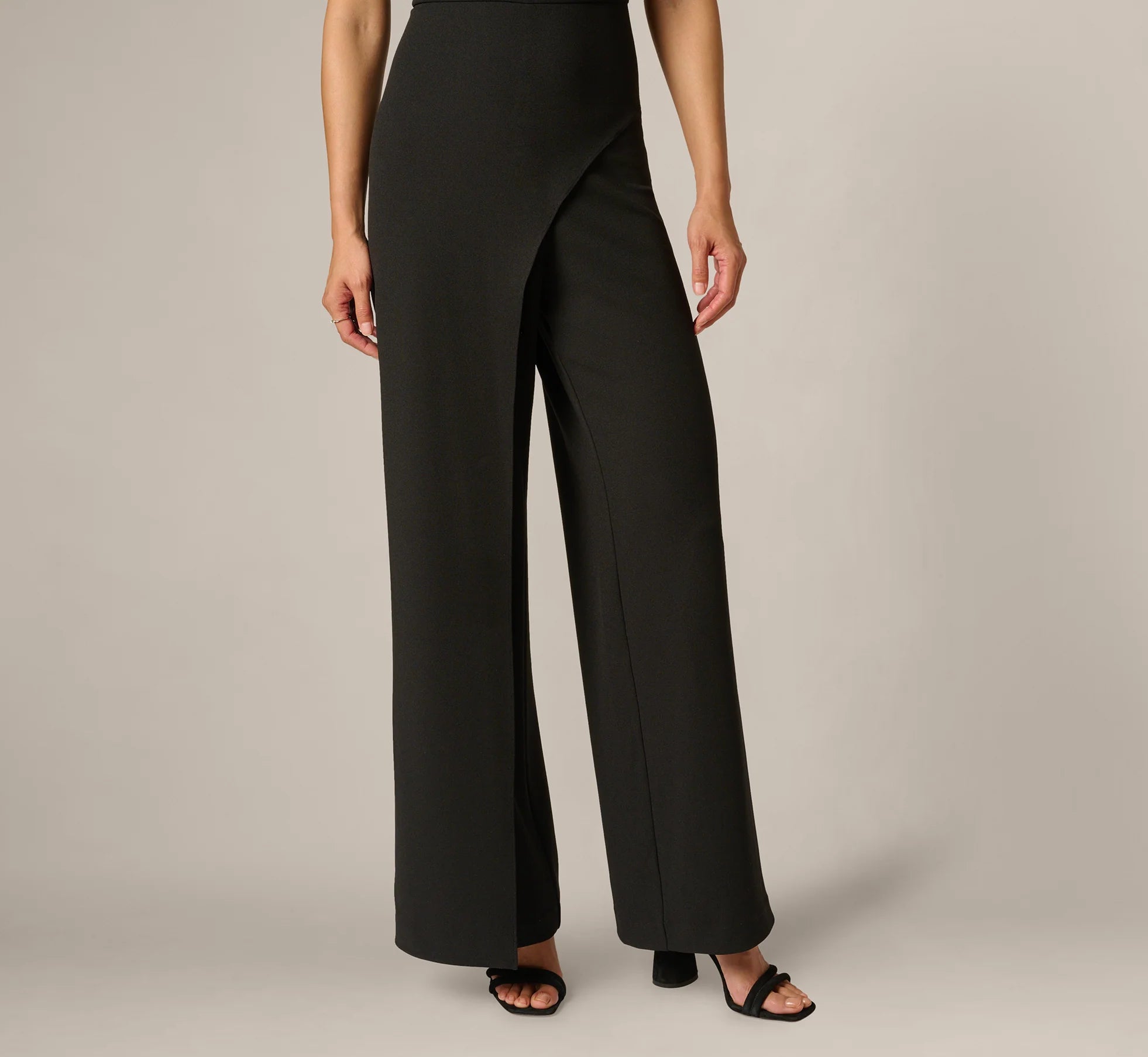 Buckle Shoulder Overlay Stretch Jumpsuit In Black