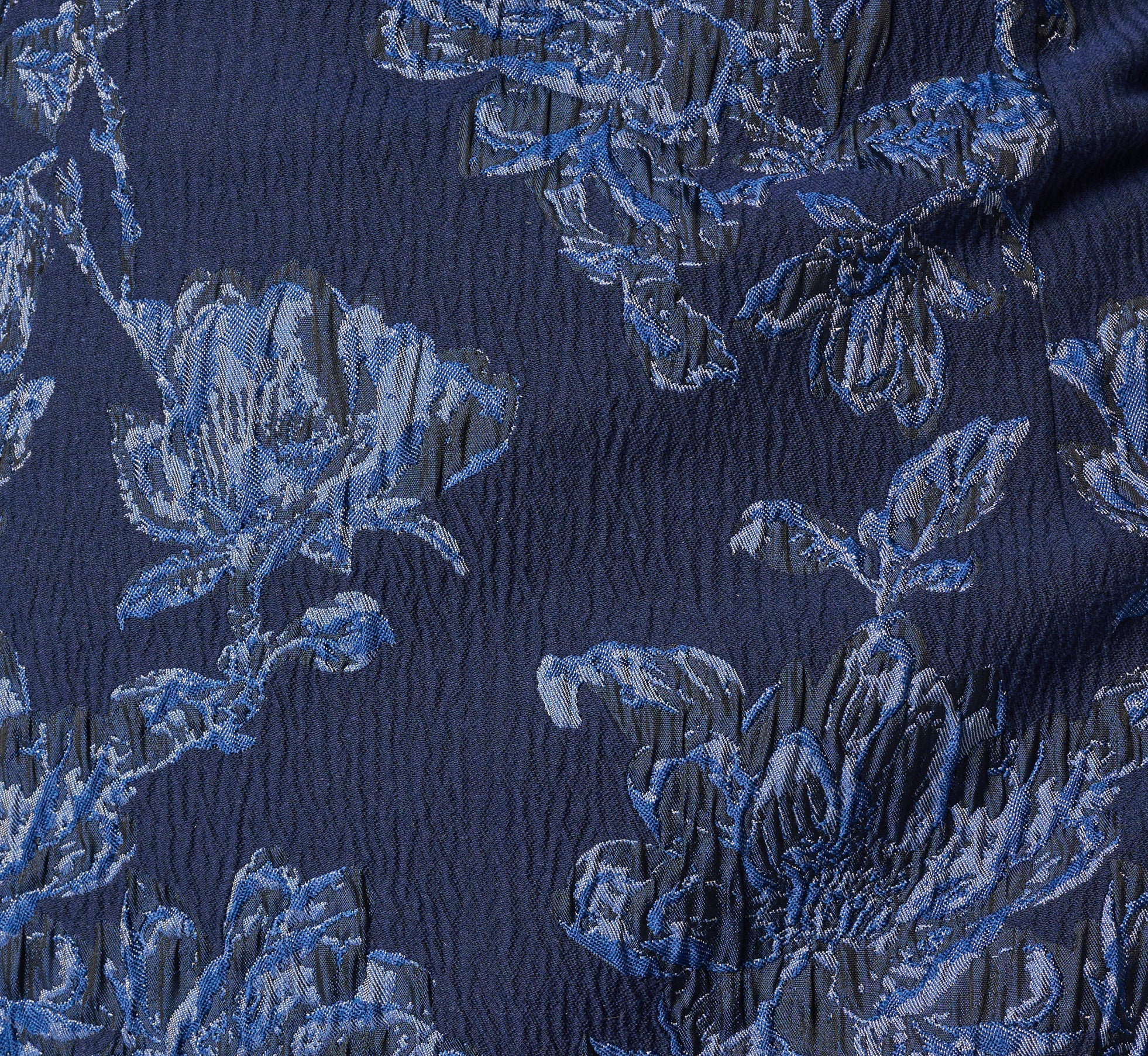 Floral Jacquard Bell Sleeve Sheath Dress In Navy Sateen