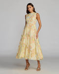 Yellow Sleeveless Embroidered A-Line Midi Dress