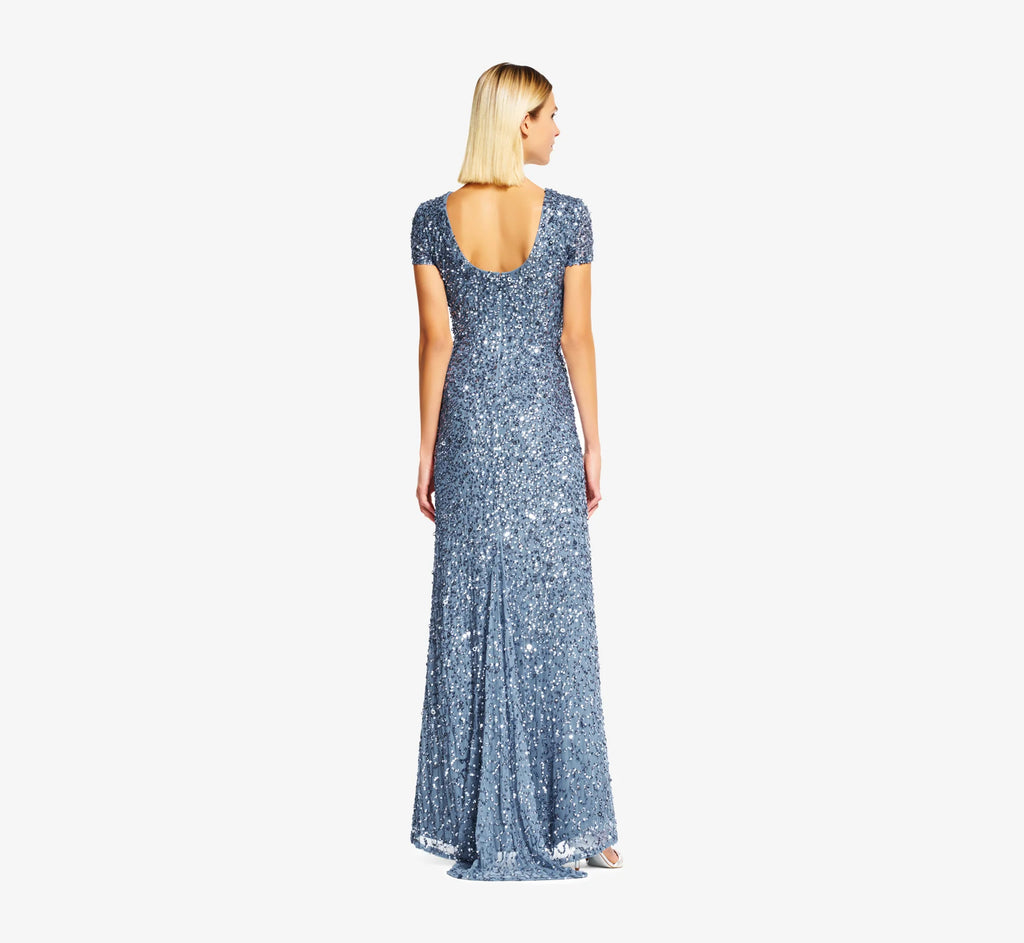 Scoop Back Sequin Gown In Nile