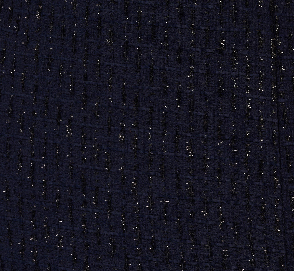 Beaded Off Shoulder Glitter Tweed Gown In Navy