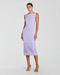 Purple Crepe Sleeveless Midi Dress With Flower Beading