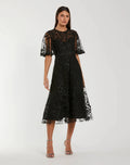 Floral Embroidered Mesh Midi Dress with Flutter Sleeves
