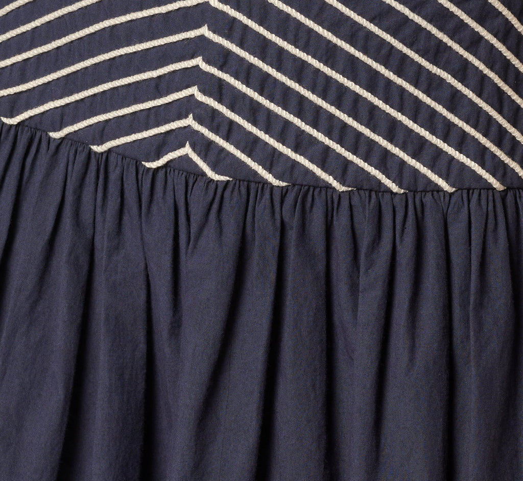 Drop Waist Chevron Cotton Midi Sundress In Navy Ivory