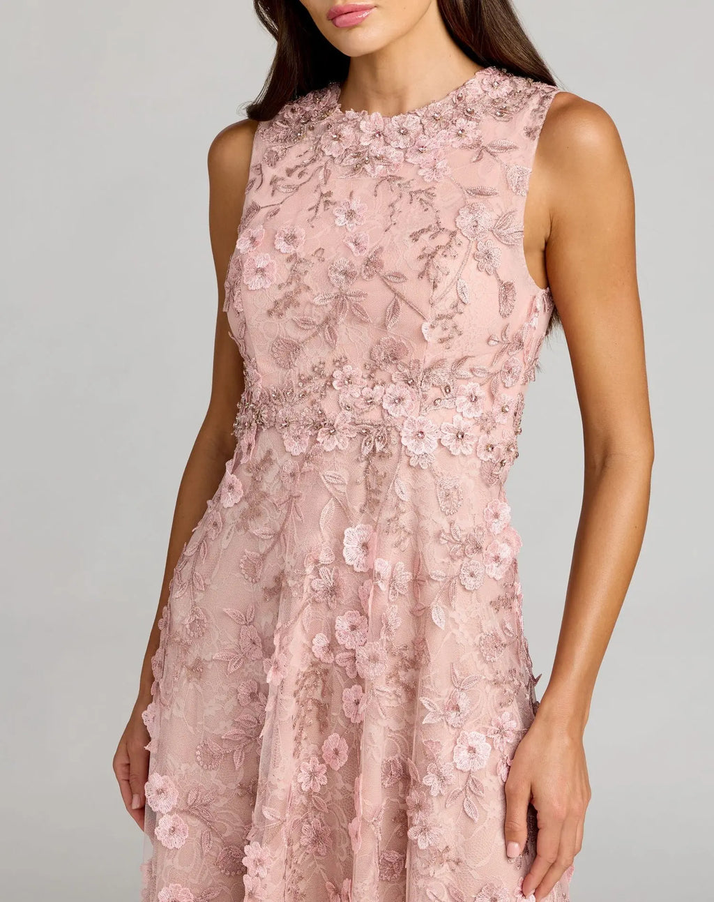 Floral Embroidered High Neck Midi Dress