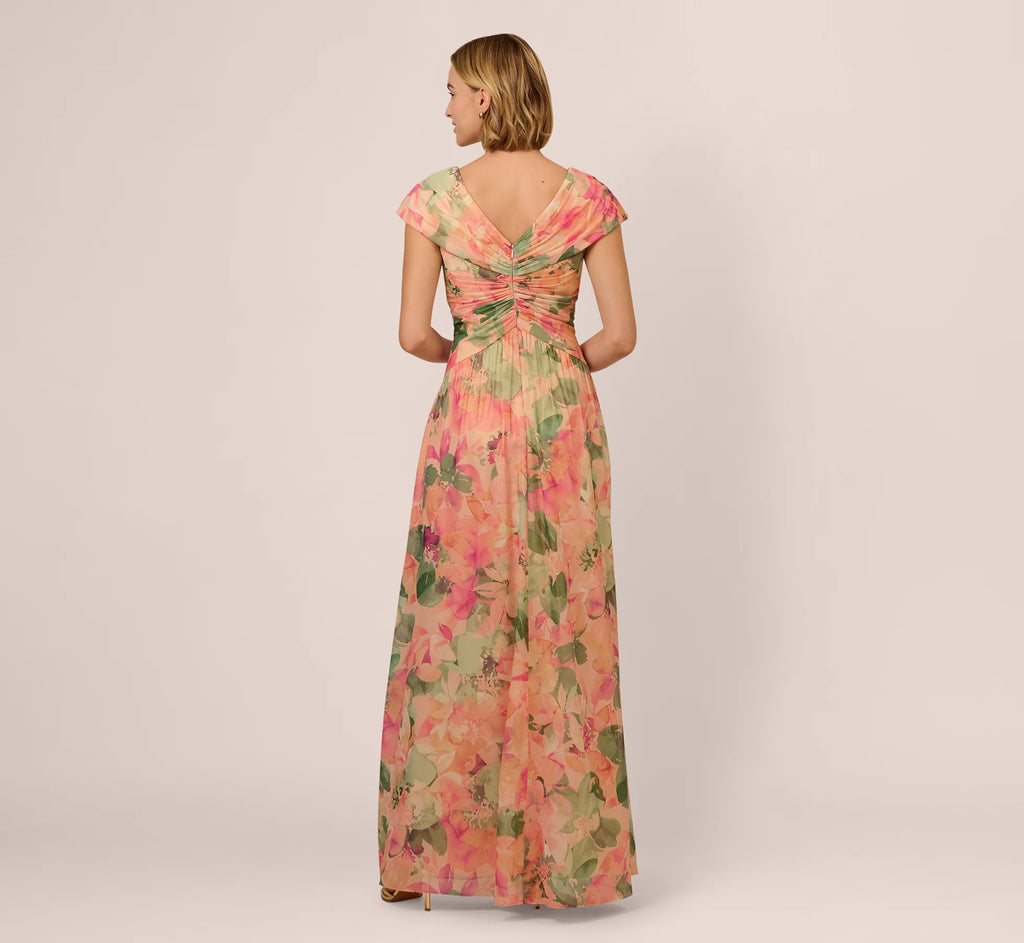 Printed Front Twist Gown In Blush Multi