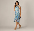 Floral Embroidered Flounce Halter Dress In Blue Multi
