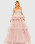 Pink Strapless Tulle Gown with Feather Detail - FINAL SALE