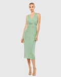 Green Sequined Sleeveless V-Neck Midi Sheath Dress
