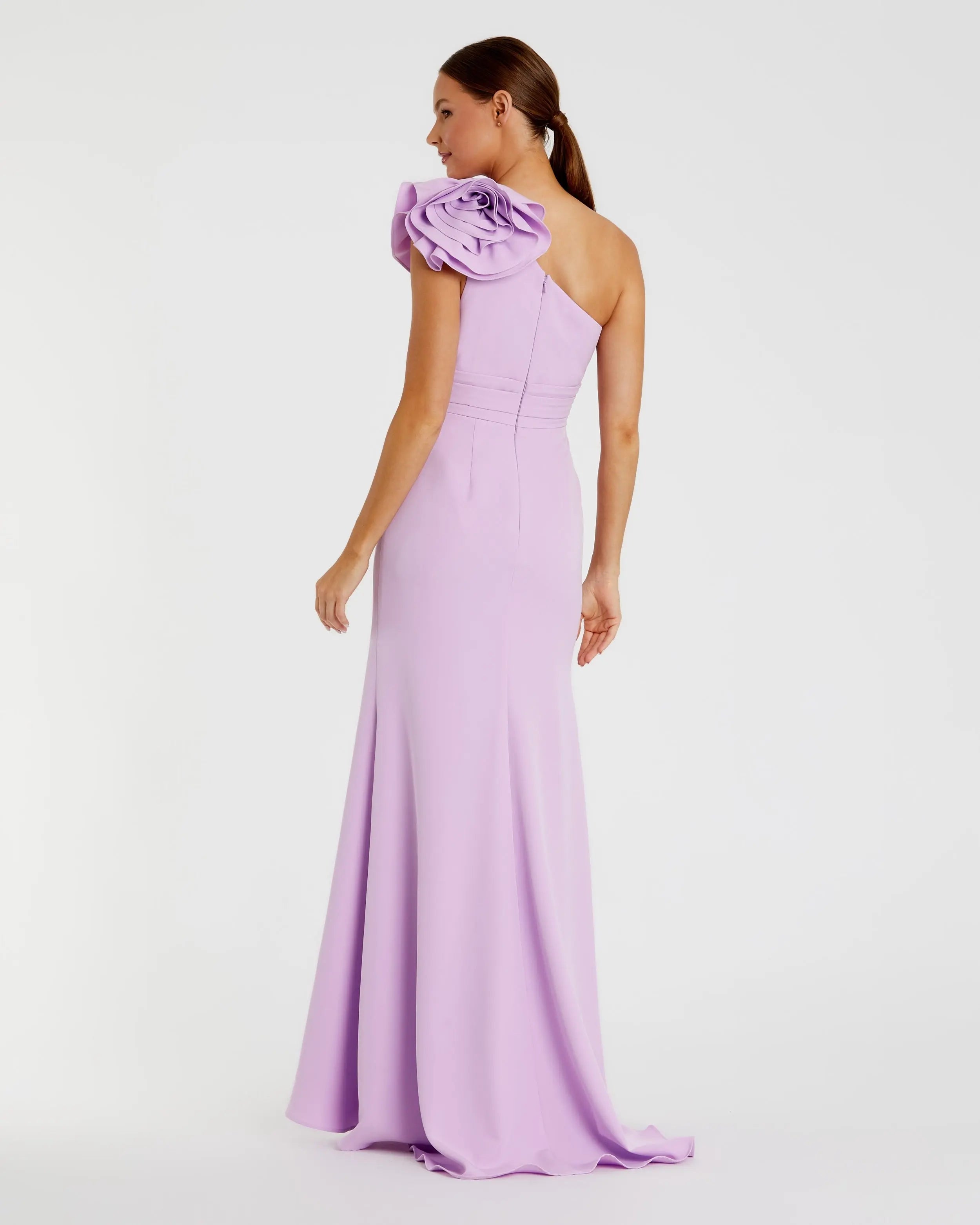 Purple One Shoulder Gown With 3D Flower