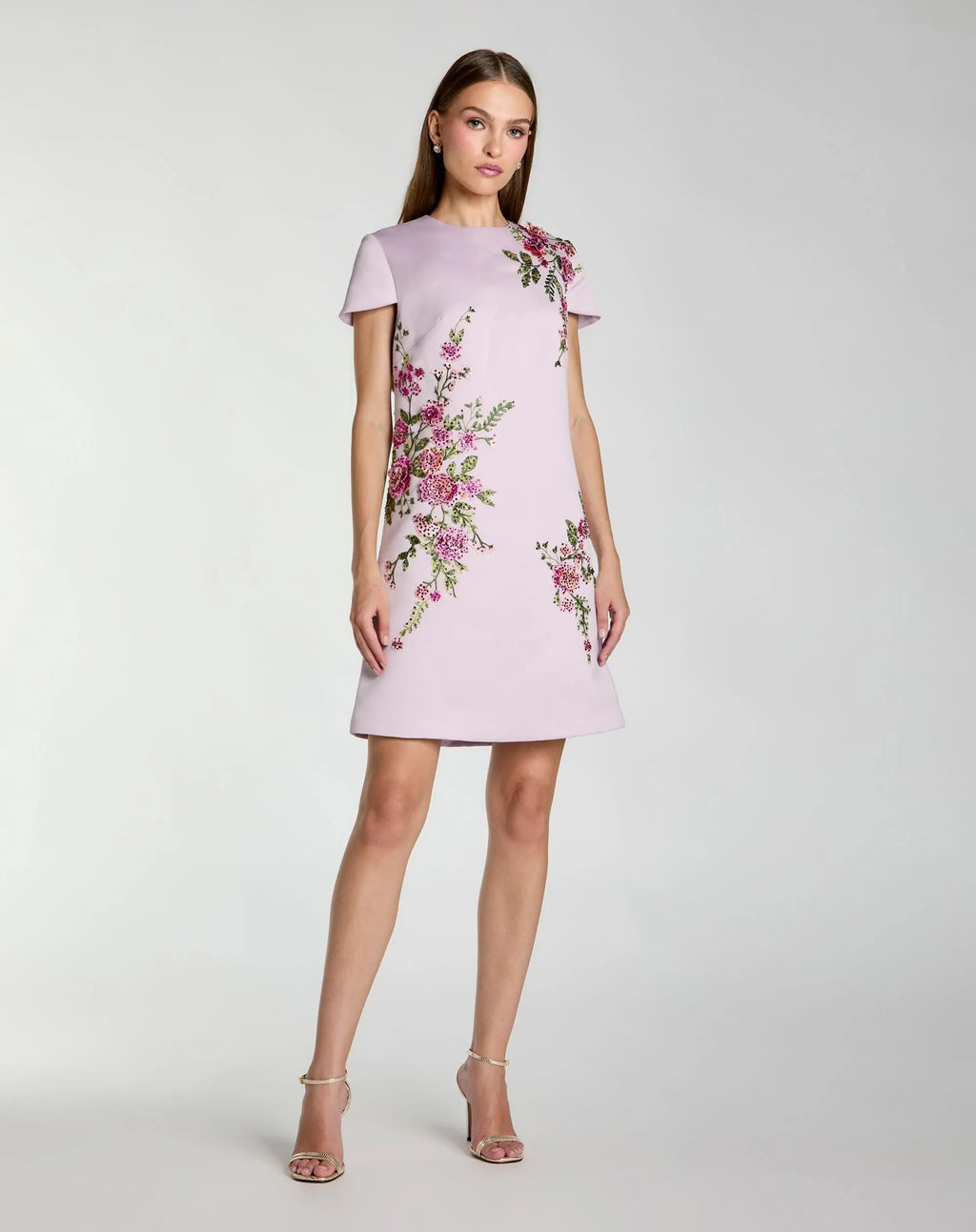 Purple Cap Sleeve Embroidered Satin Mini Dress