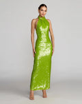 Sequin Halter Open Back Gown
