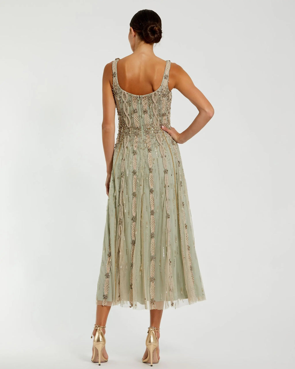 Sleeveless Scoop Neck Embellished Midi Dress