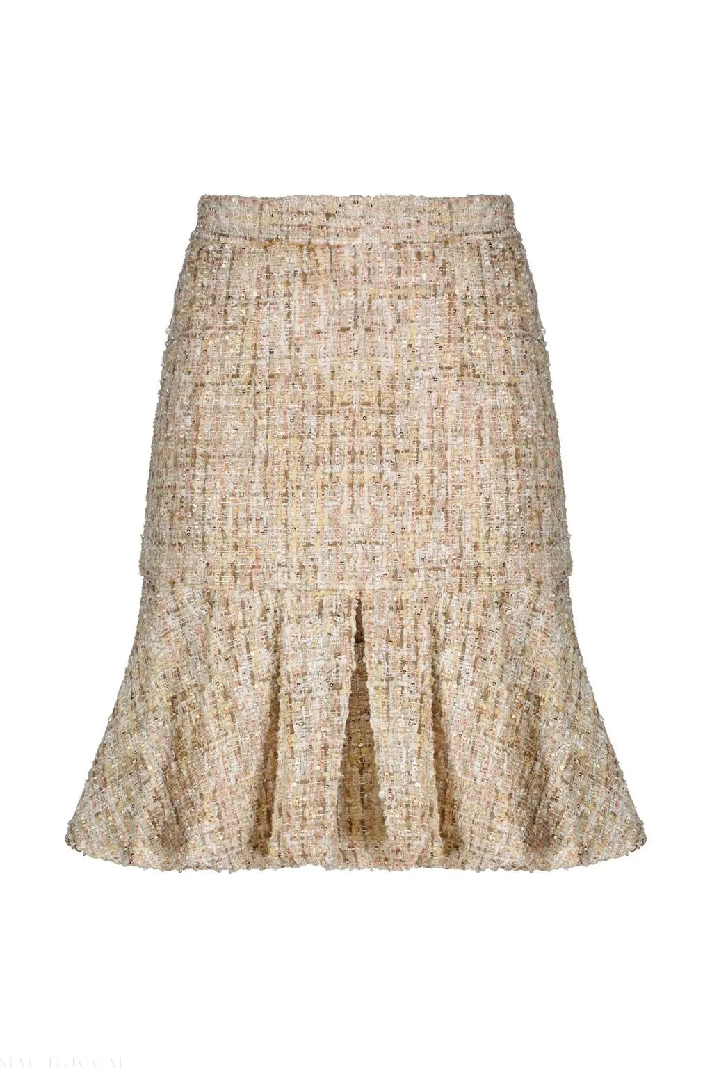 Beige High Waist Box Pleat Boucle Mini Skirt