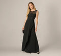 Draped Crepe Beaded Combo Gown In Black