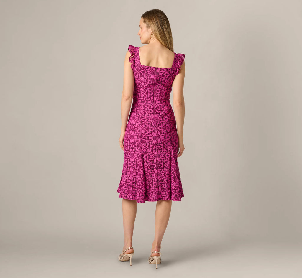 Floral Geometric Lace Midi Dress In Berry Multi