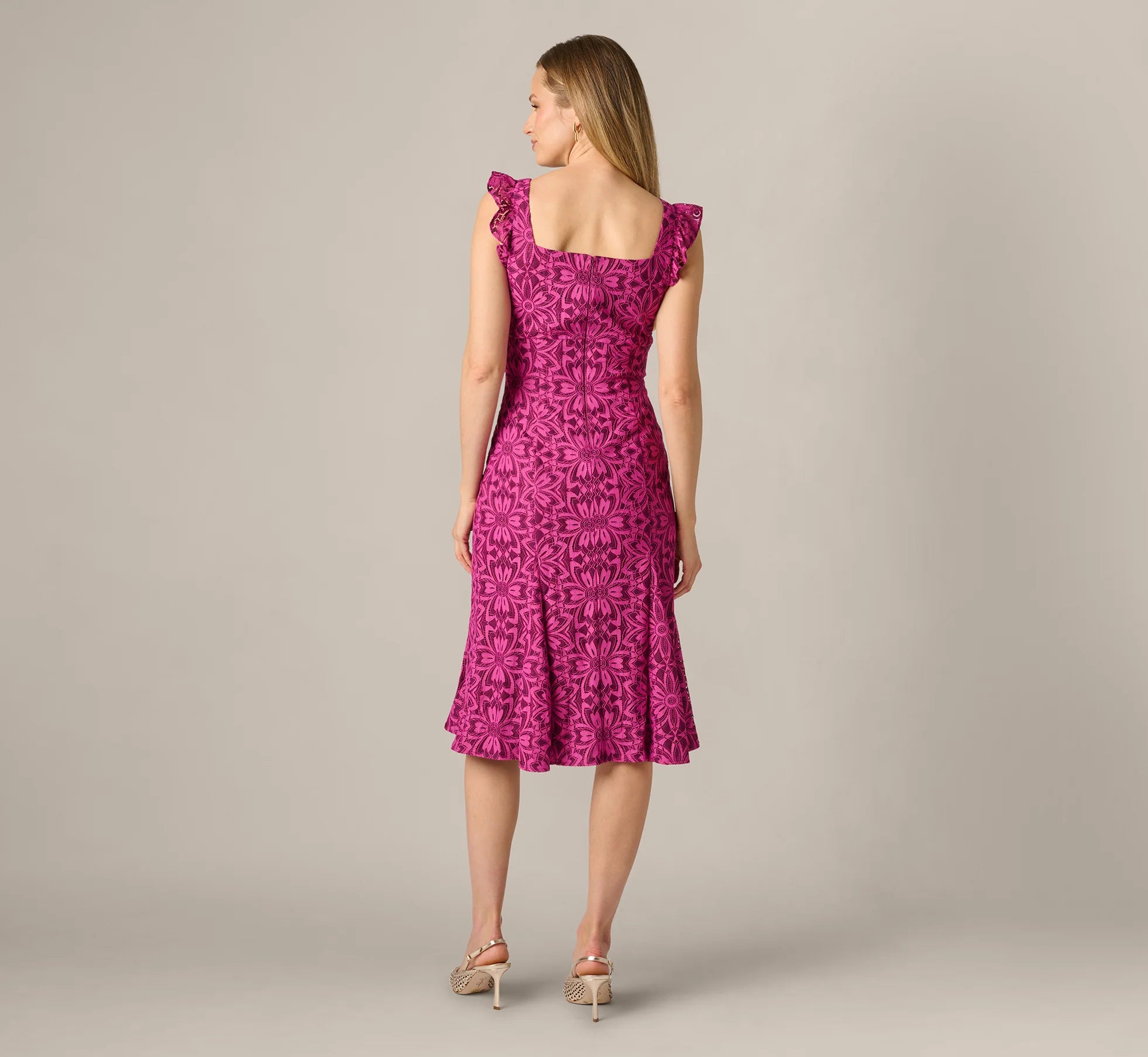Floral Geometric Lace Midi Dress In Berry Multi