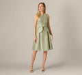 Dupioni Tie Front Fit And Flare Dress In Sage