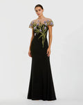 Petite Black High Neck Floral Embroidered Jersey Gown