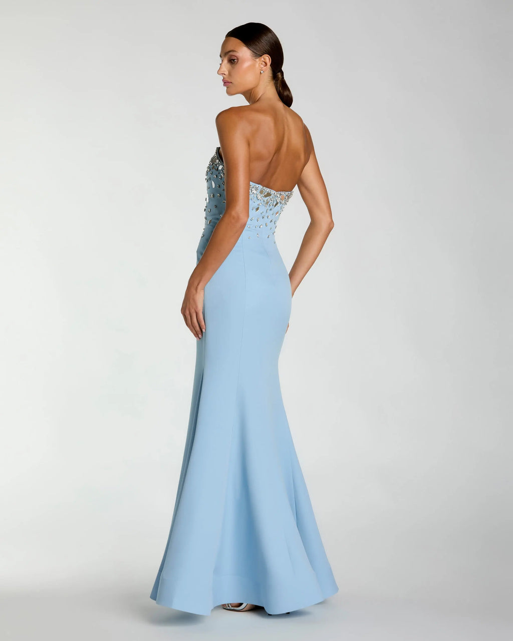Blue Strapless Embellished Mermaid Gown