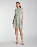Sleeveless High Neck Embroidered Mini Dress