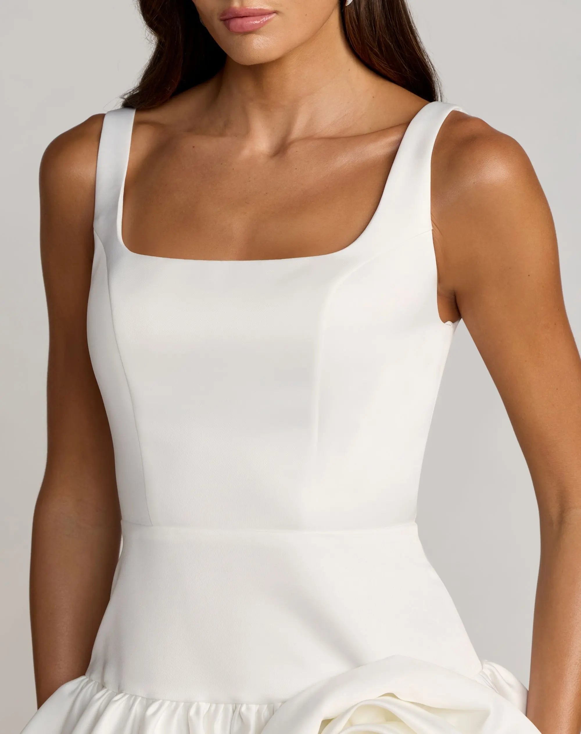 White Sleeveless Satin Bubble Hem Mini Dress