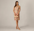 Floral Embroidered Illusion Sheath Dress In Coral Multi