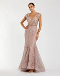 Pink High Neck Shoulder Flower Detail Mermaid Gown