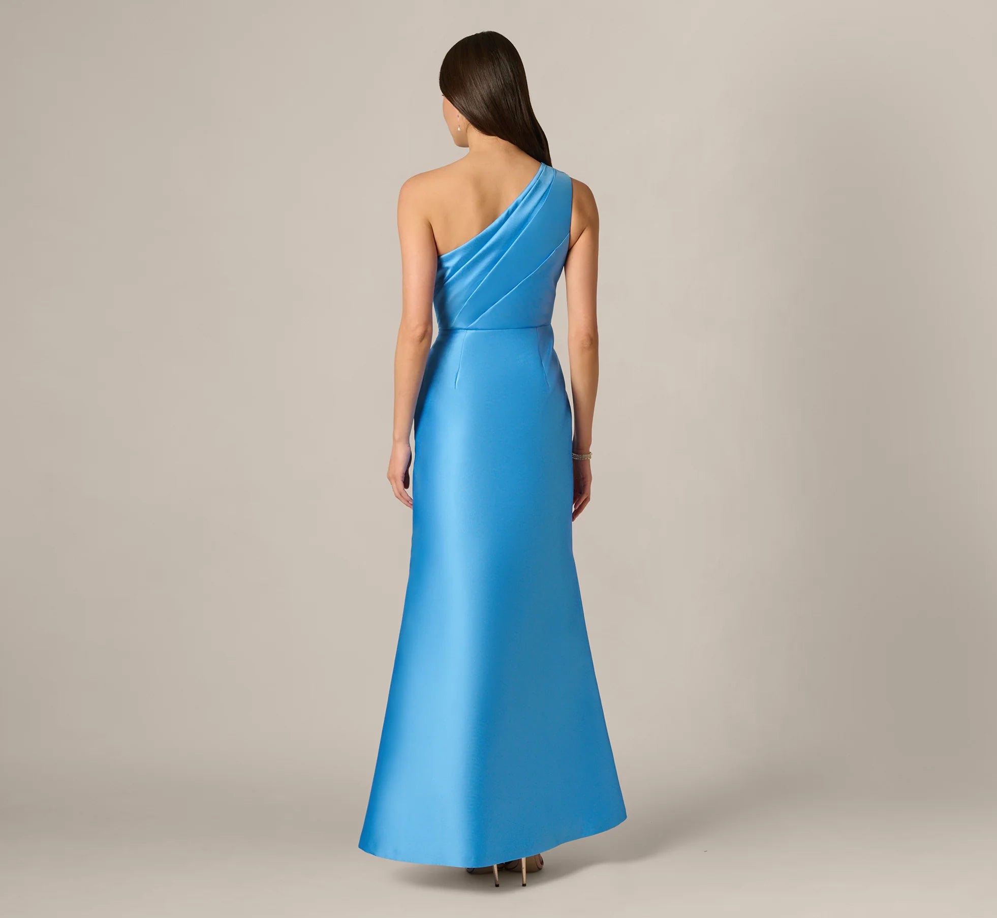 One Shoulder Draped Mikado Gown In Cool Cloud