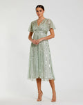 Green Embellished Short Sleeve Empire Waist Dress