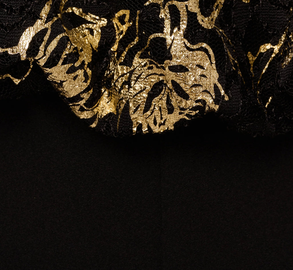 Plus Size Lace And Crepe Jumpsuit In Black Gold