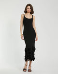 Black Rib Knit Sleeveless Midi Dress With Ruffle Hem - FINAL SALE