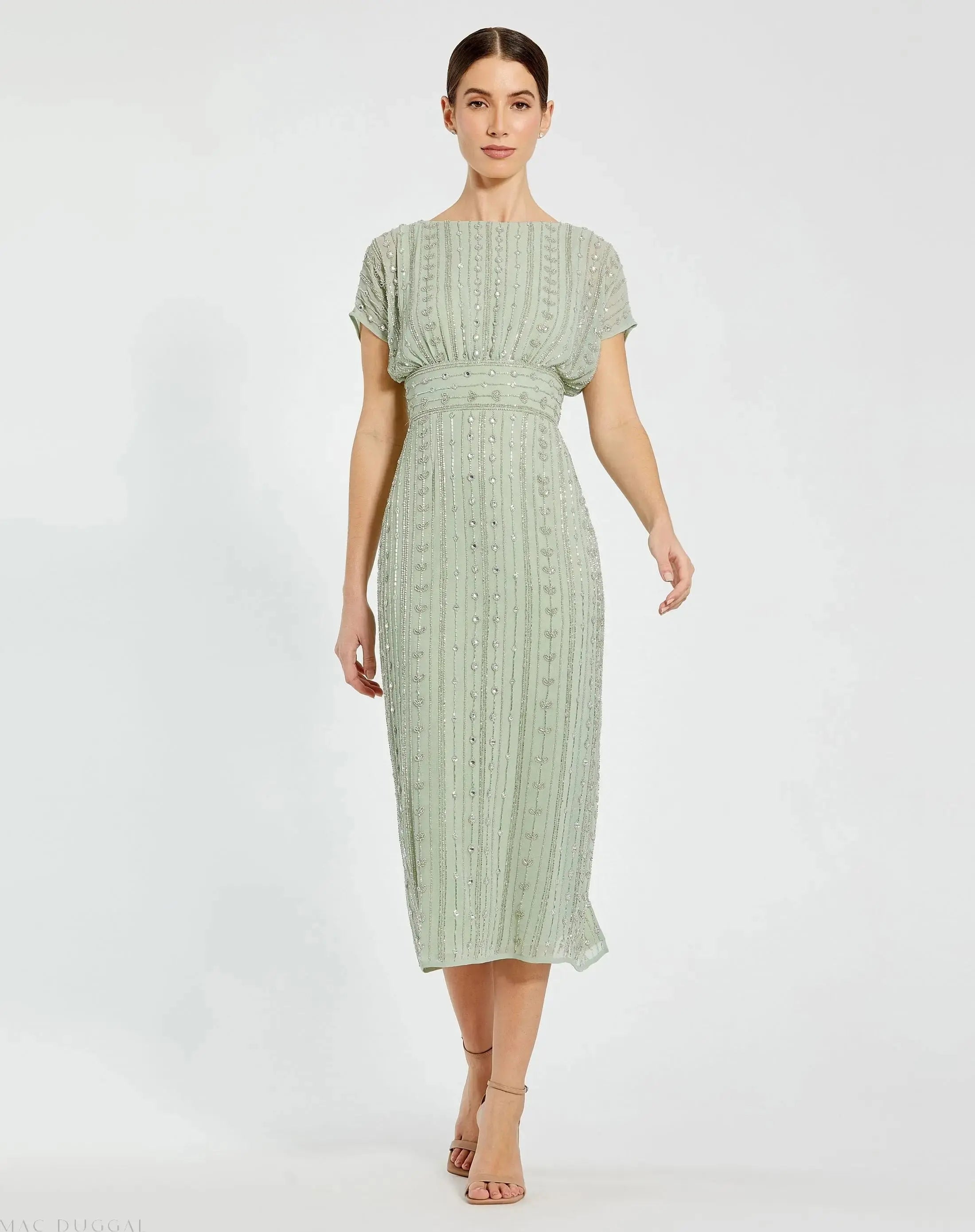 Beaded Cap Sleeve Sheath Dress