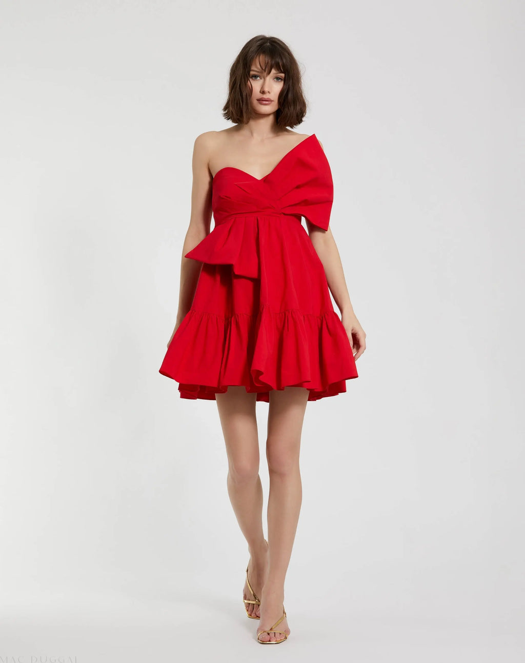 Red Faille Strapless Twist Bow Mini Dress - FINAL SALE
