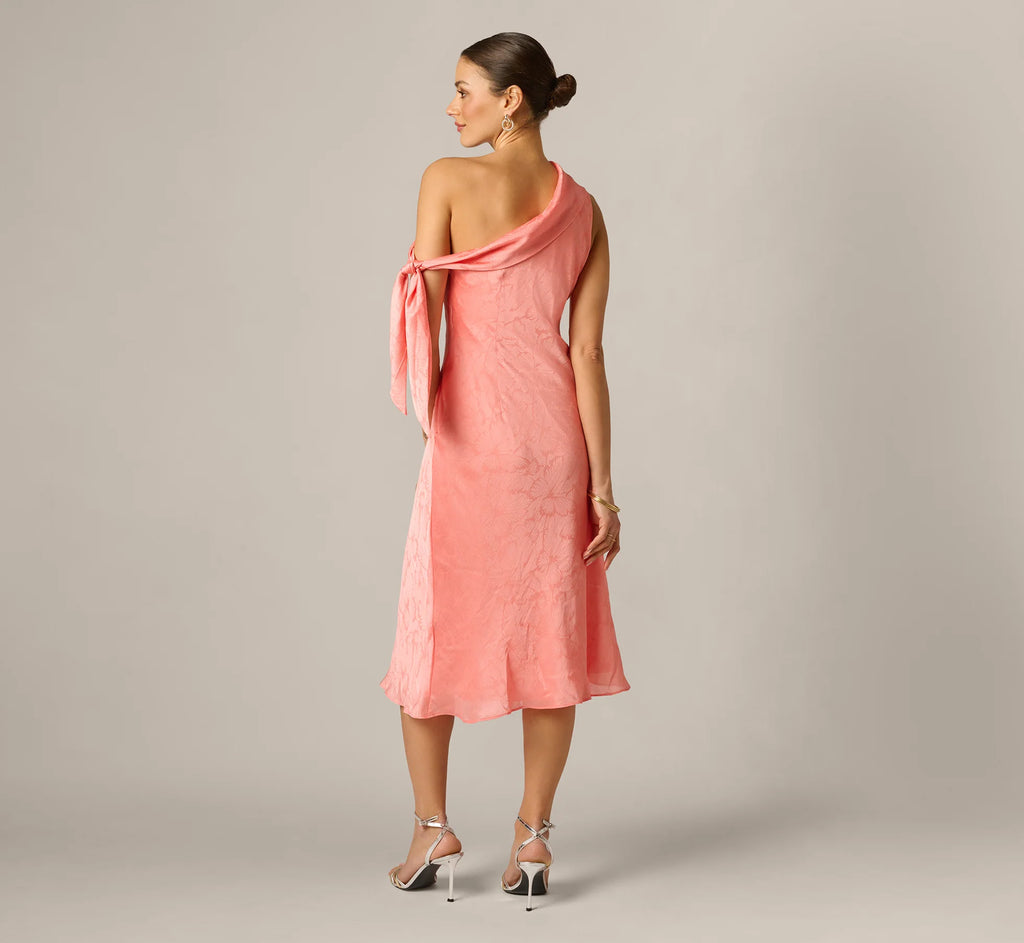 Draped Shoulder Butterfly Jacquard Midi Dress In Coastal Sun