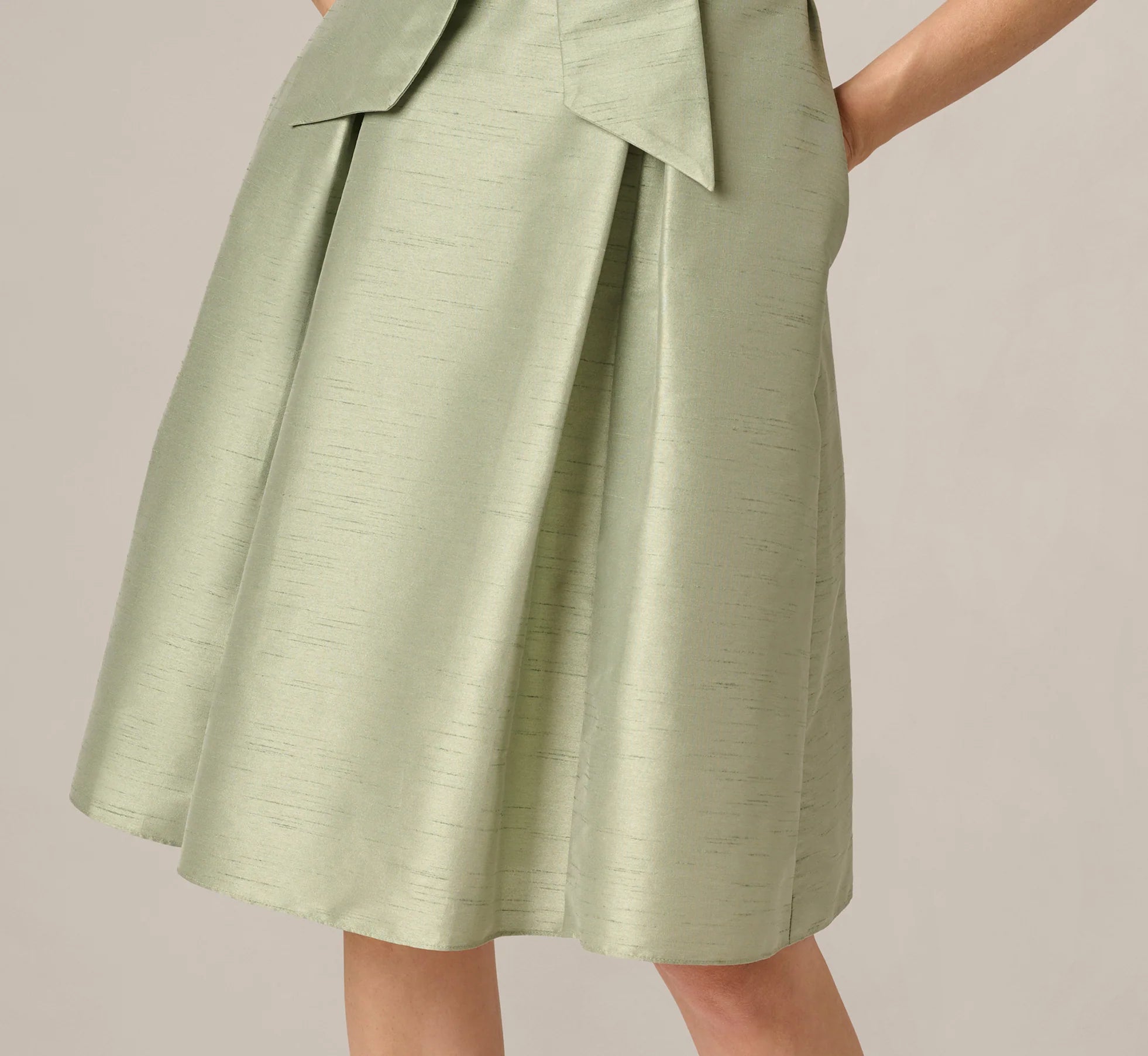 Dupioni Tie Front Fit And Flare Dress In Sage