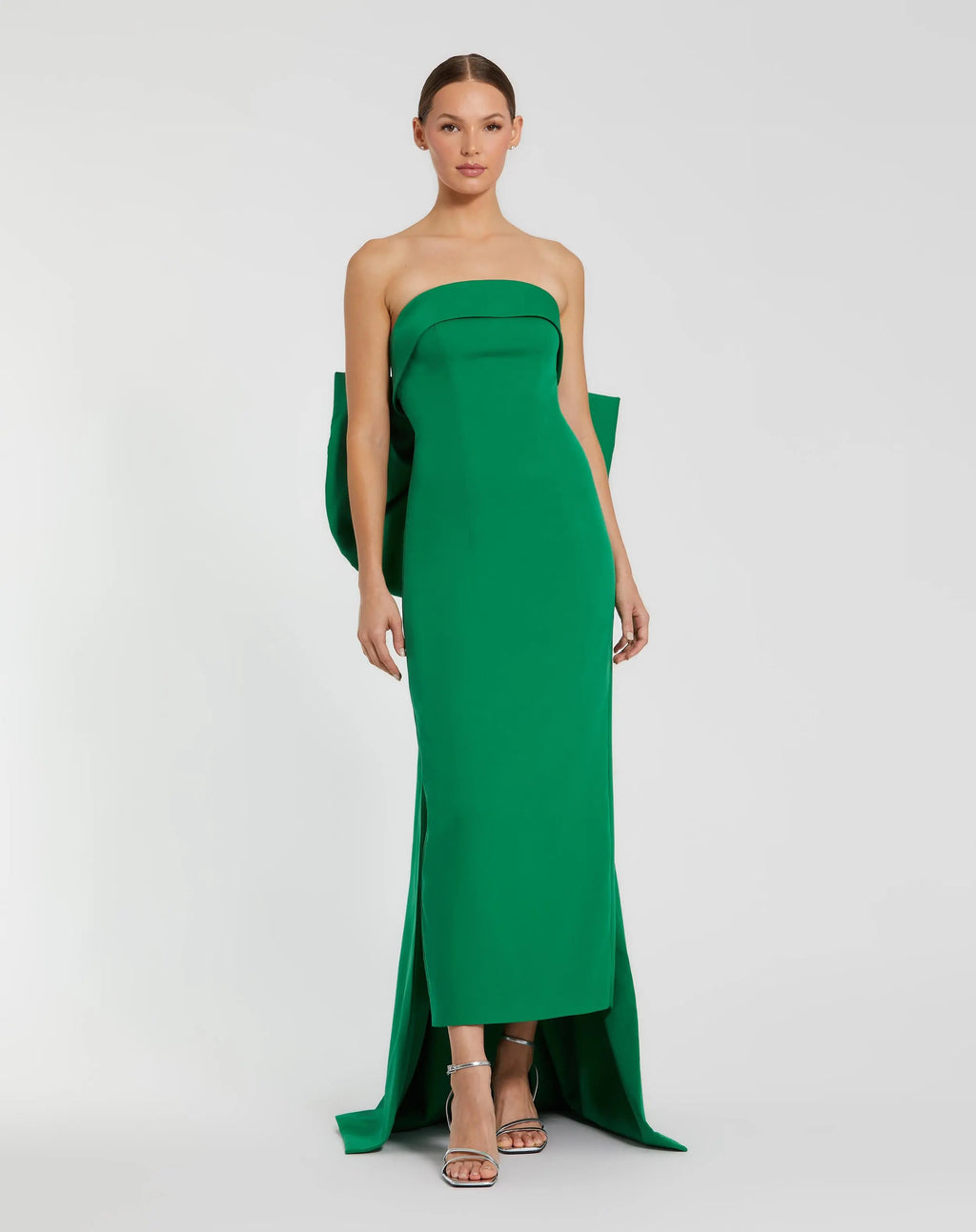 Green Strapless Crepe Sheath Dress with Bow