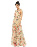 Beige Floral Halter Neck Maxi Dress