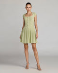 Green Tweed Cap Sleeve Pleated Mini Dress