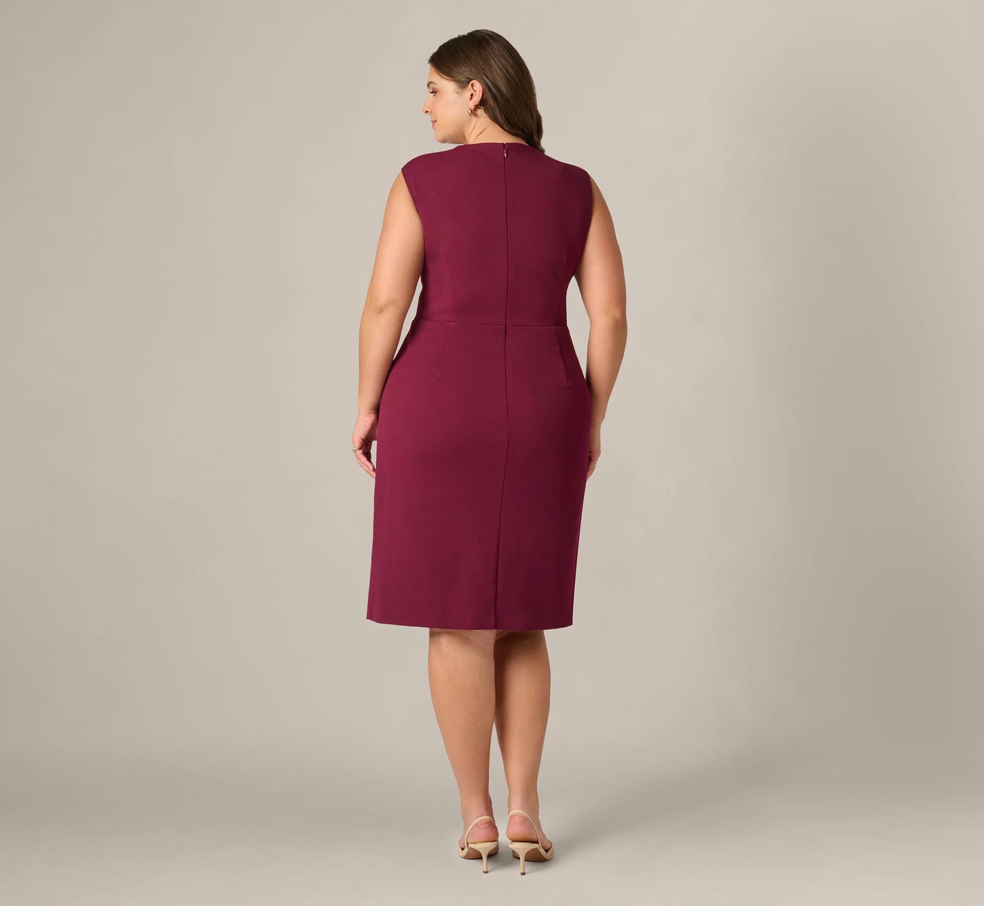 Plus Size Bow Accent Stretch Wrap Dress In Cabernet