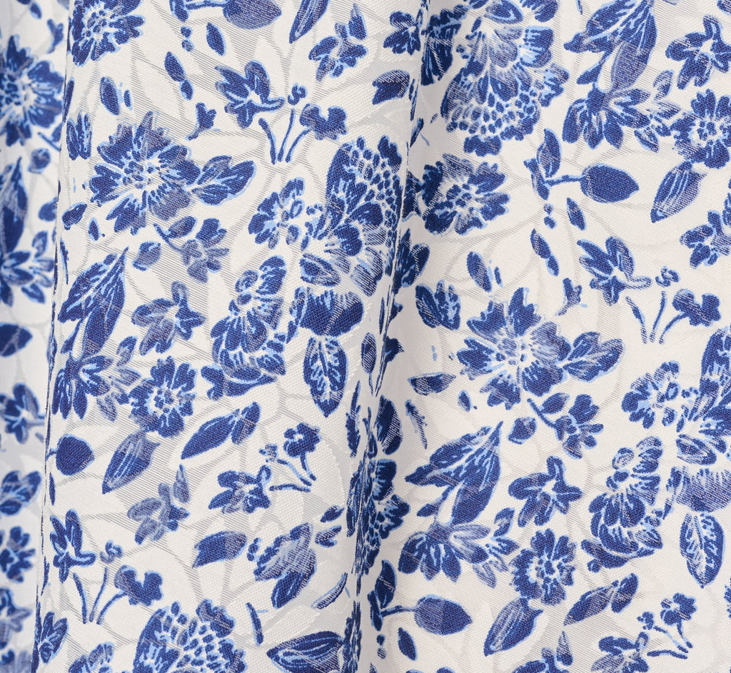 Floral Smocked Waist Short Dress In Ivory Blue Multi