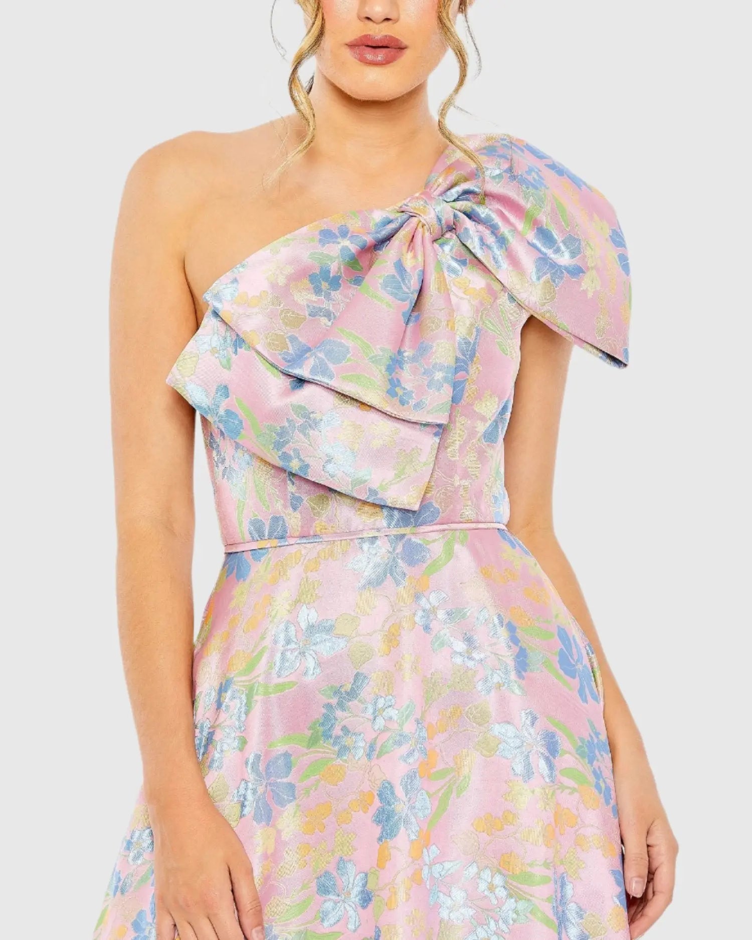 Pink One Shoulder Embroidered Floral A Line Dress