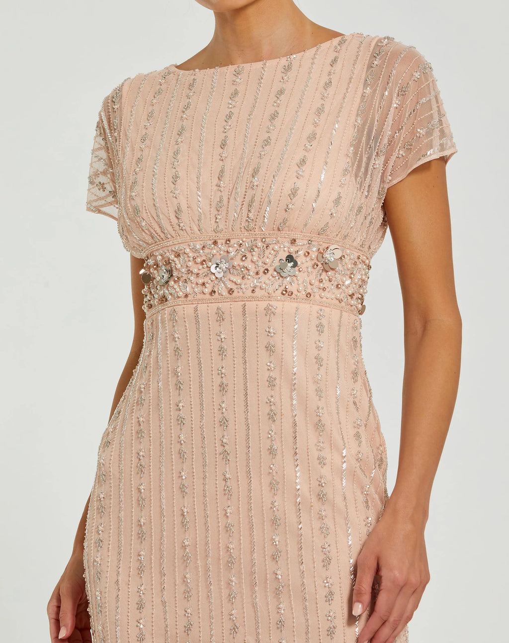 Light Pink Beaded Blouson Column Gown