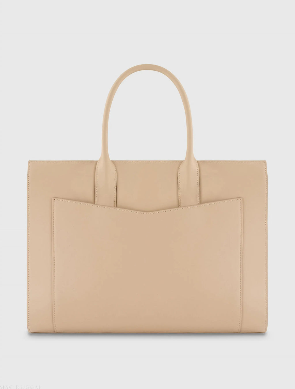 Beige Large Leather Briefcase Bag With Gold Hardware